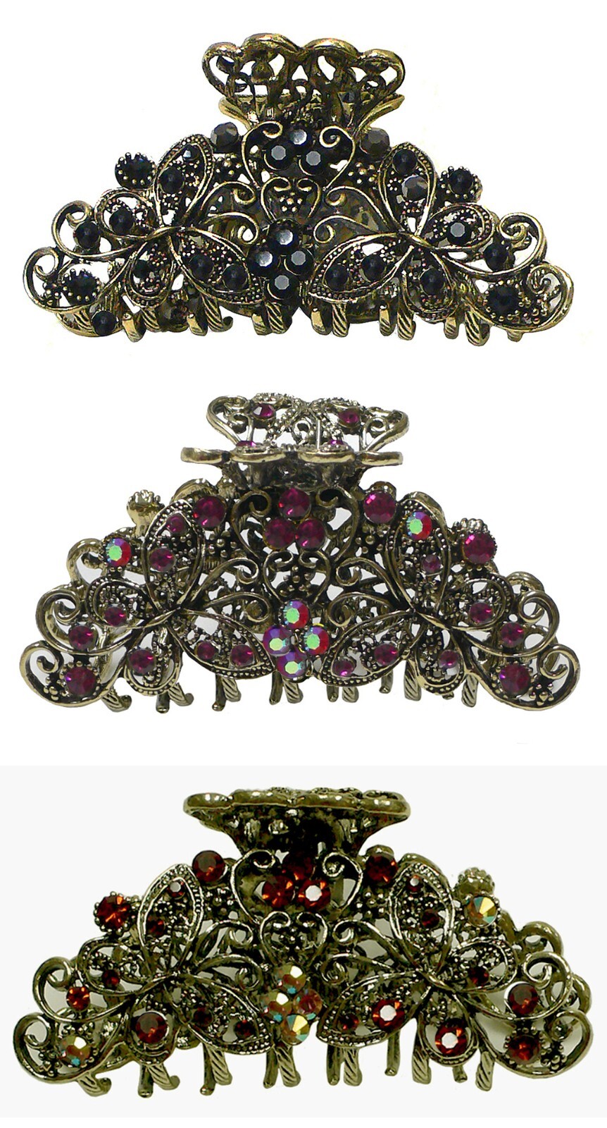 Set of 3 Metal Butterfly Jaw Claw Clips for Women Thick hair RW86410-6132-3
