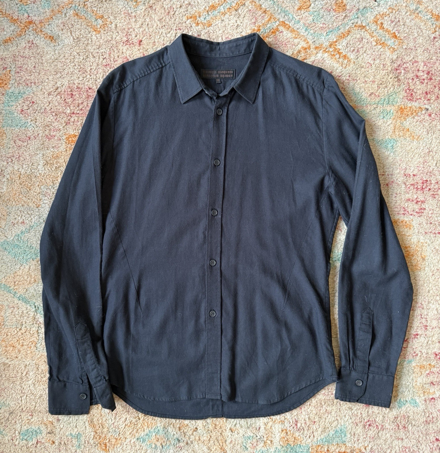 Veronique Branquinho Men’s 52 Black Solid Wool Cotton Woven LS Button-Up Shirt