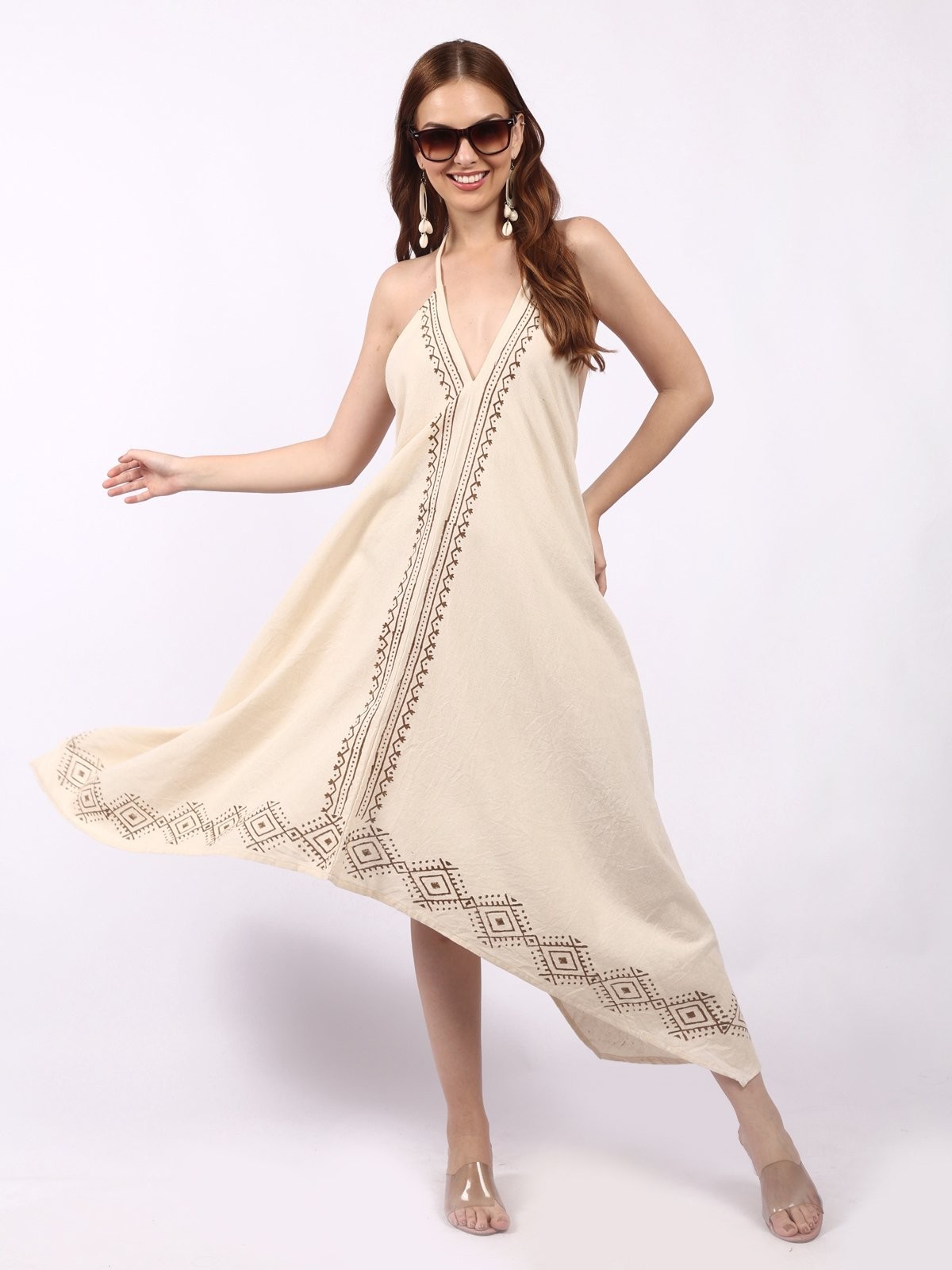 Women’s Backless Block Print Halter Neck jute Cotton Dress Wholesale Mix lot
