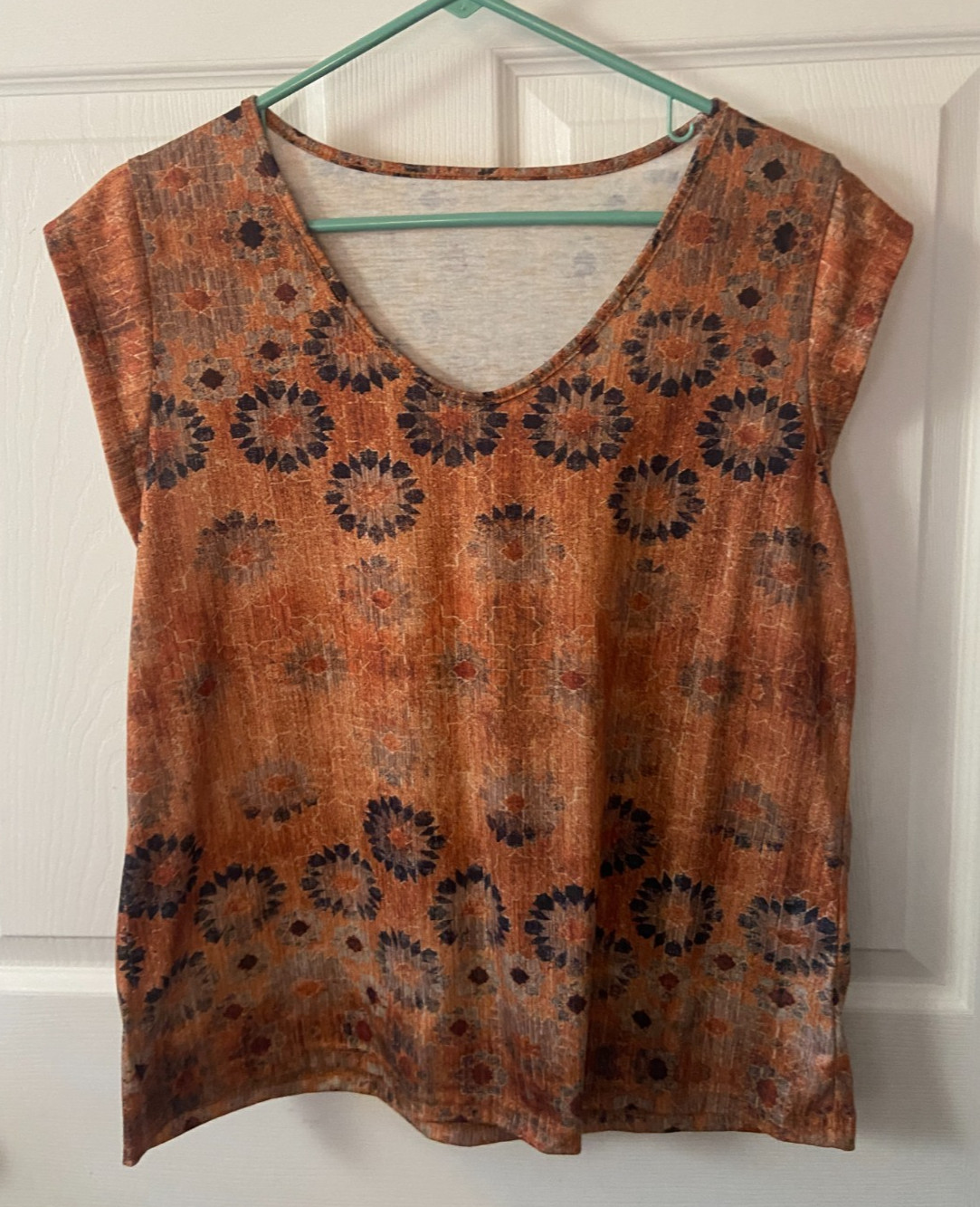 Unbranded Cap Sleeve Pullover T shirt Womens Large Orange Print Career Office