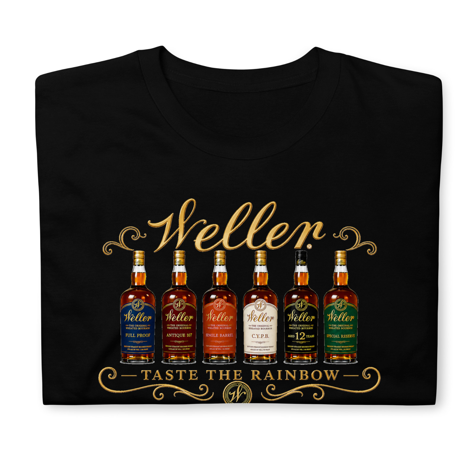 Weller Taste The Rainbow Bourbon Whiskey Graphic T-Shirt Men’s Black Tee Gift