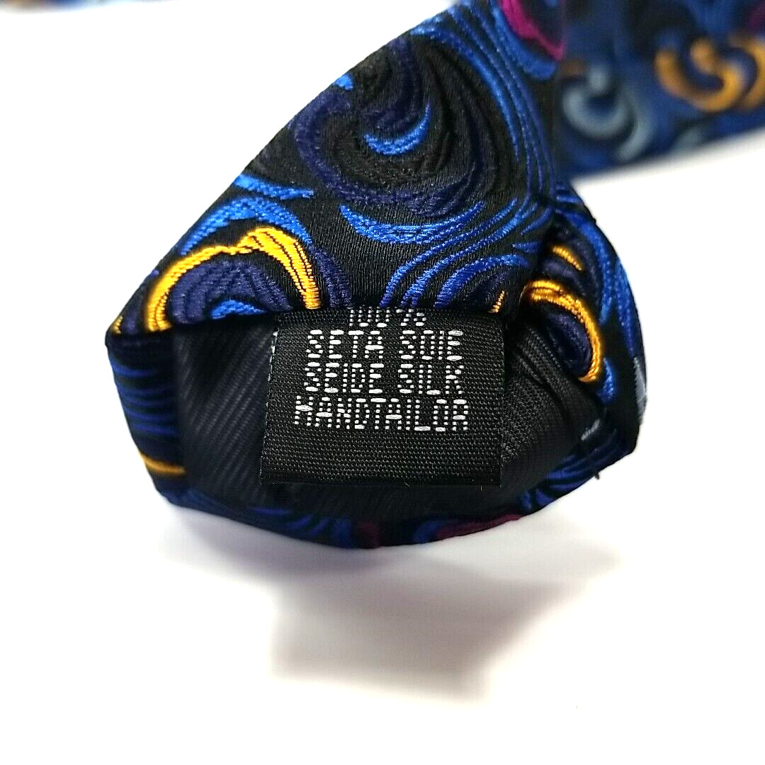 Hi-Tie Luxury Narrow Tie Blue Colorful Swirl Pattern Silk Necktie 58″ x 3.25″