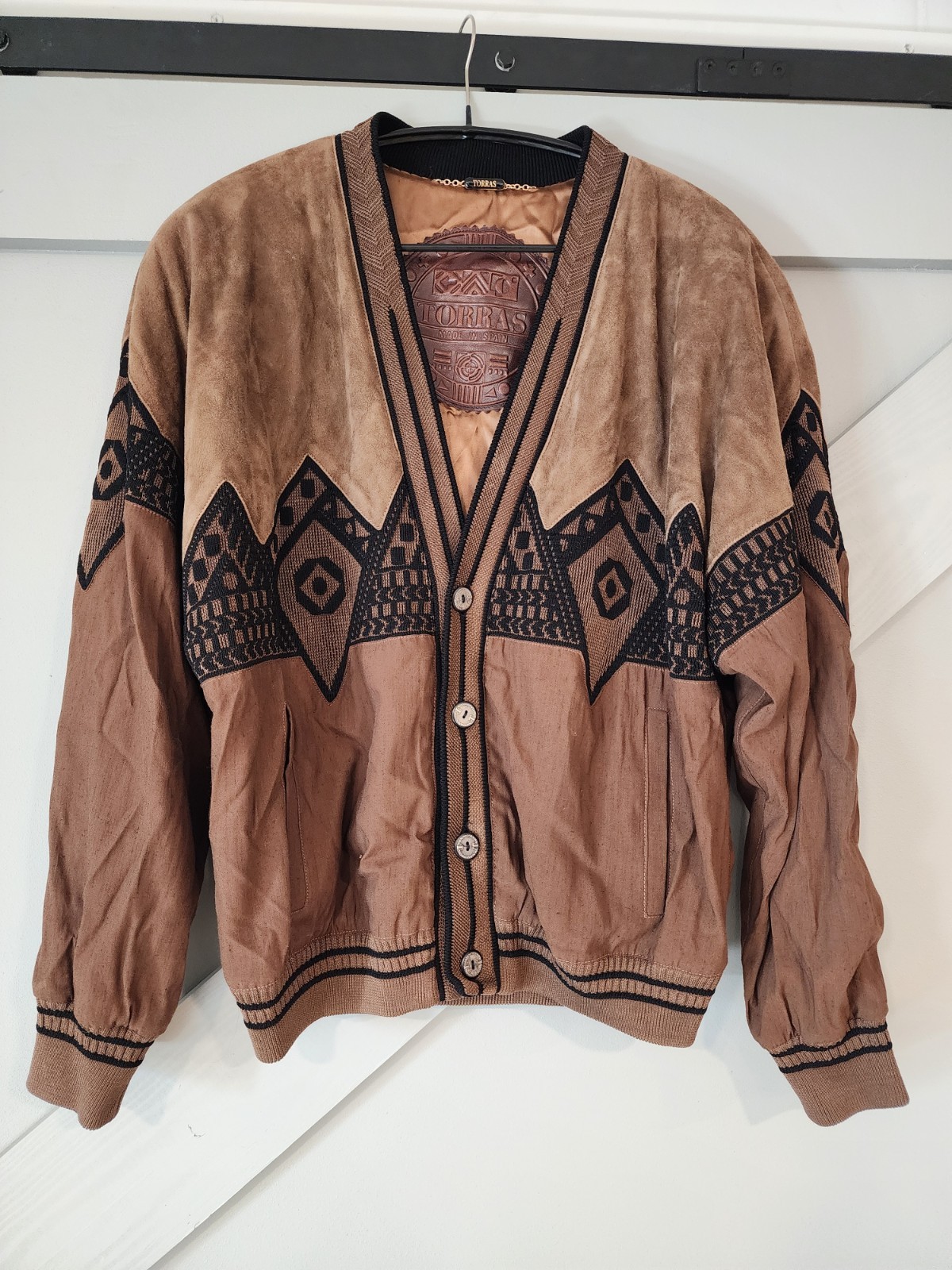TORRAS VTG 80’s Suede Leather Bomber Style Cardigan Jacket Made in Spain Size40