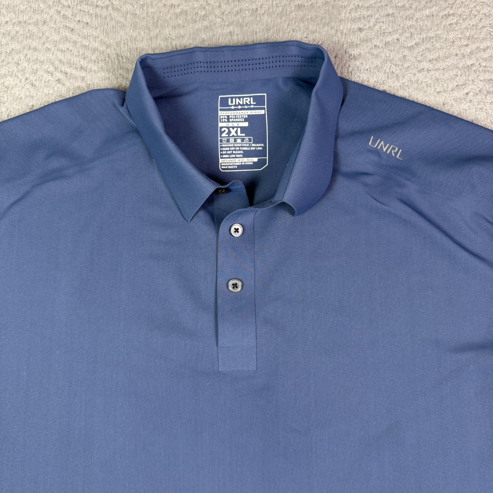 UNRL Polo Shirt Mens 2XL Navy Performance Pique Stretch Athletic Golf Logo