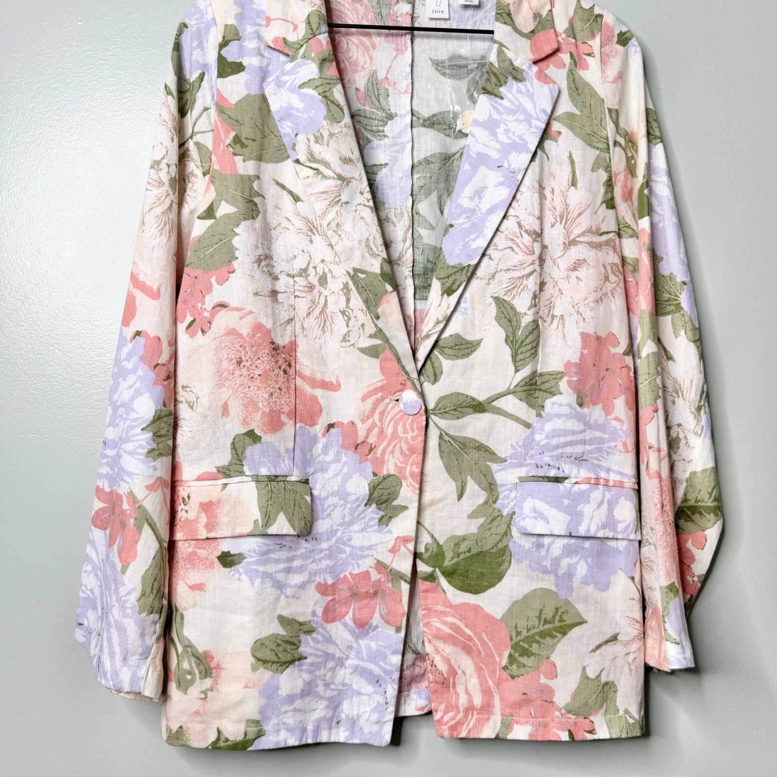 NEW Joie Linen Floral Blazer Jacket Cottagecore Pink Beige Purple Size Medium