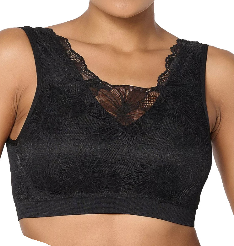 Breezies~Lace Cami Wirefree Bra with Removable Pads~Large~Black~A693073