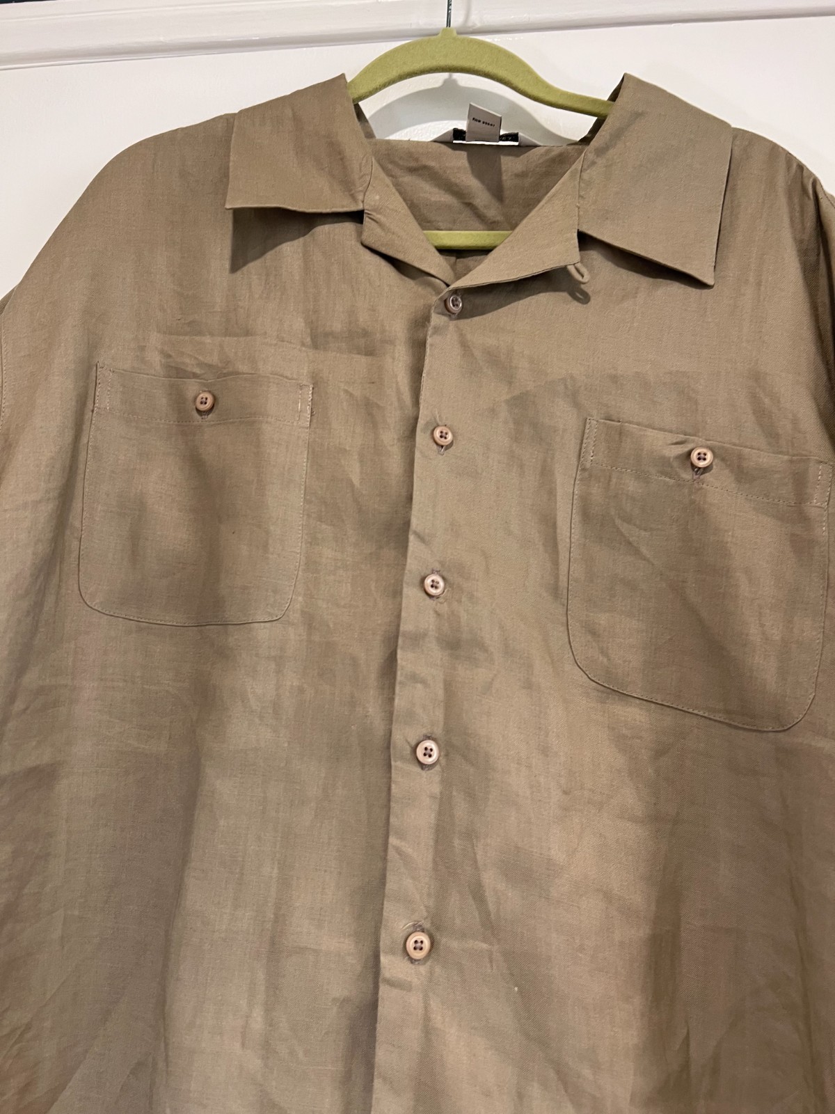 Linea Uomo Men’s 2XLT Tall Brown 100% Ramie Short Sleeve Button Down Camp Shirt