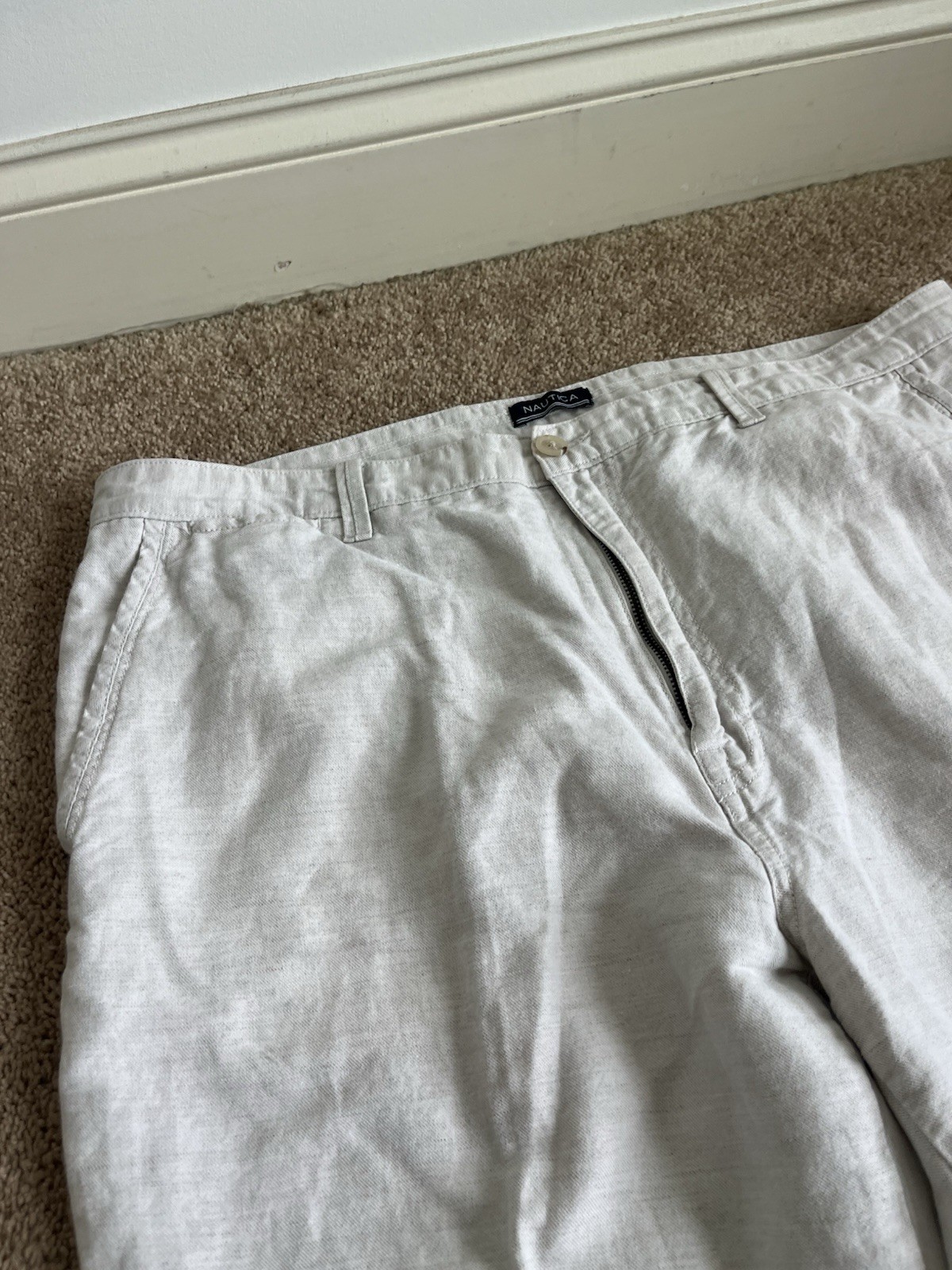 Nautica Mens Linen Pants Chino Dress Beige Tan 40×30 $75+ Casual Classic Fit