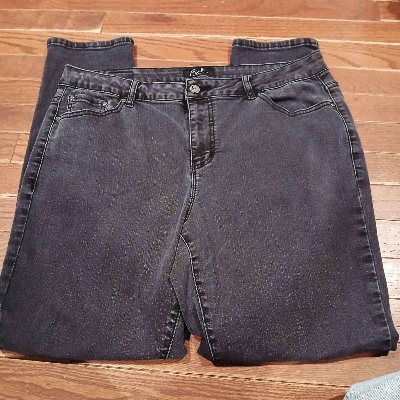 Earl Jean Womens Straight Leg Skinny Black mid rise jeans Sz 16 Western Summer