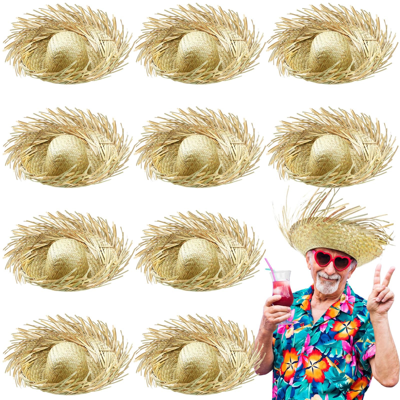 10 Pcs Adult Hawaiian Luau Straw Hats Funny Beachcomber Farmer Hats for Hallo…
