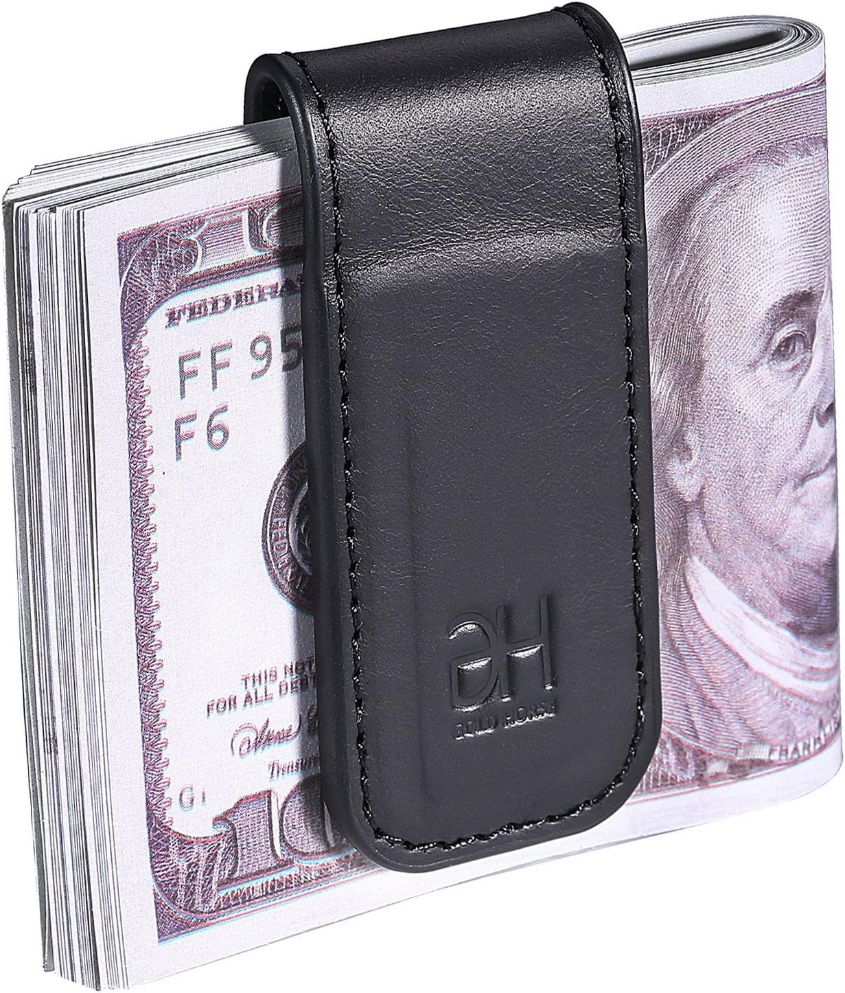 Slim Magnetic Money Clip Genuine Leather Business Card Holder for Men