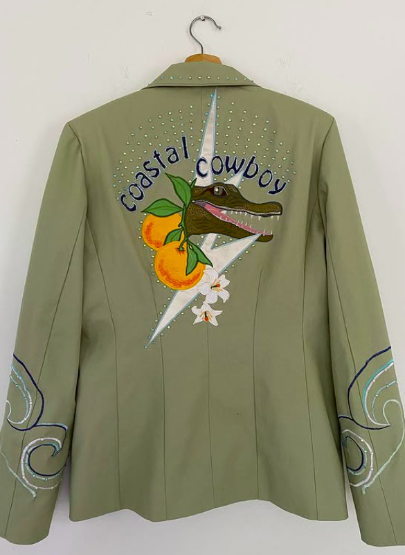 Men 2Pc Bespoke Crocodile Embroidered Nudie Western cowboy Cocktail Prom Outfit