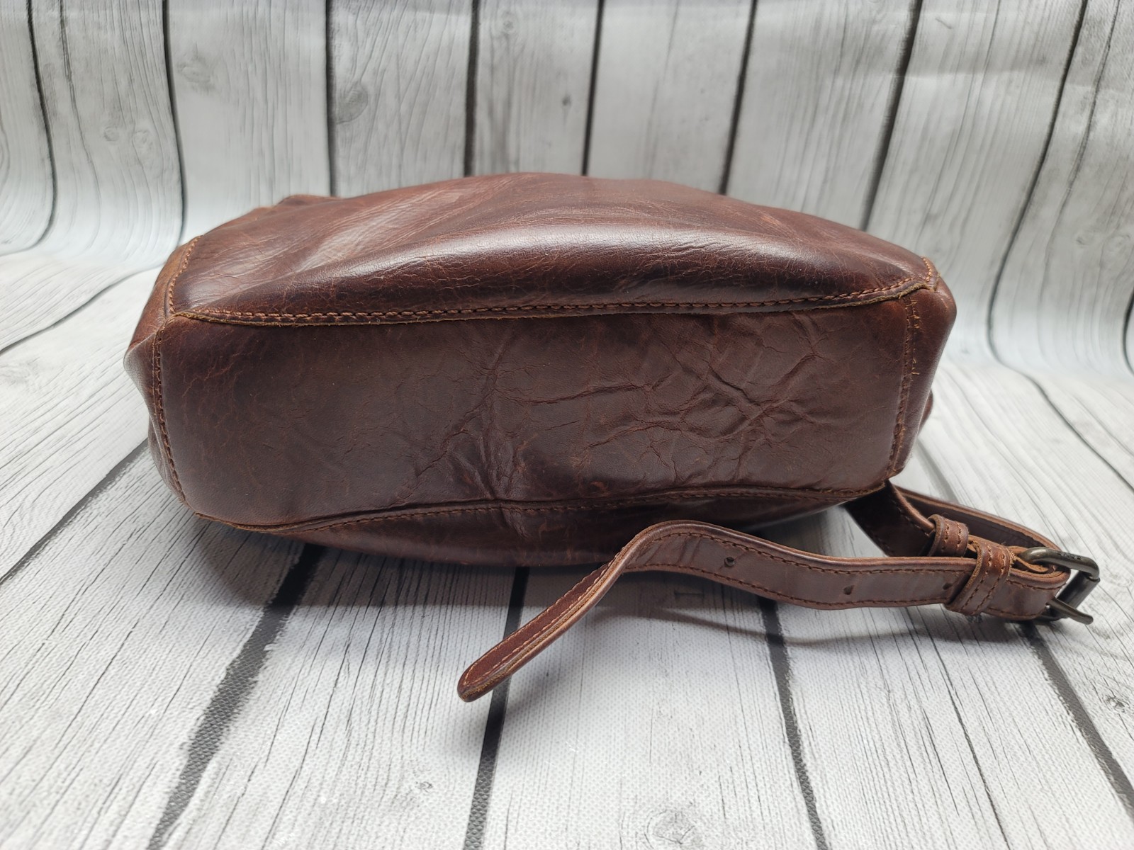 Frye Melissa Dark Cognac Brown Leather Flap Closure Saddle Crossbody Bag Purse