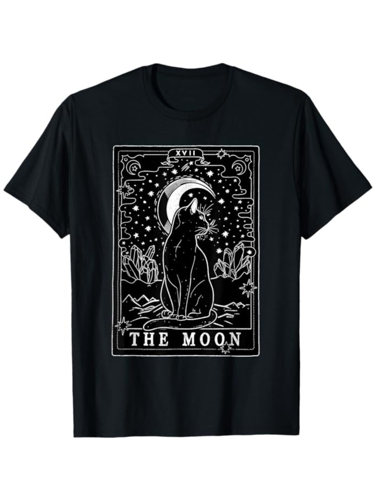 The Moon Tarot Card Cat T-Shirt – Mystical Celestial Black Cat Graphic Tee