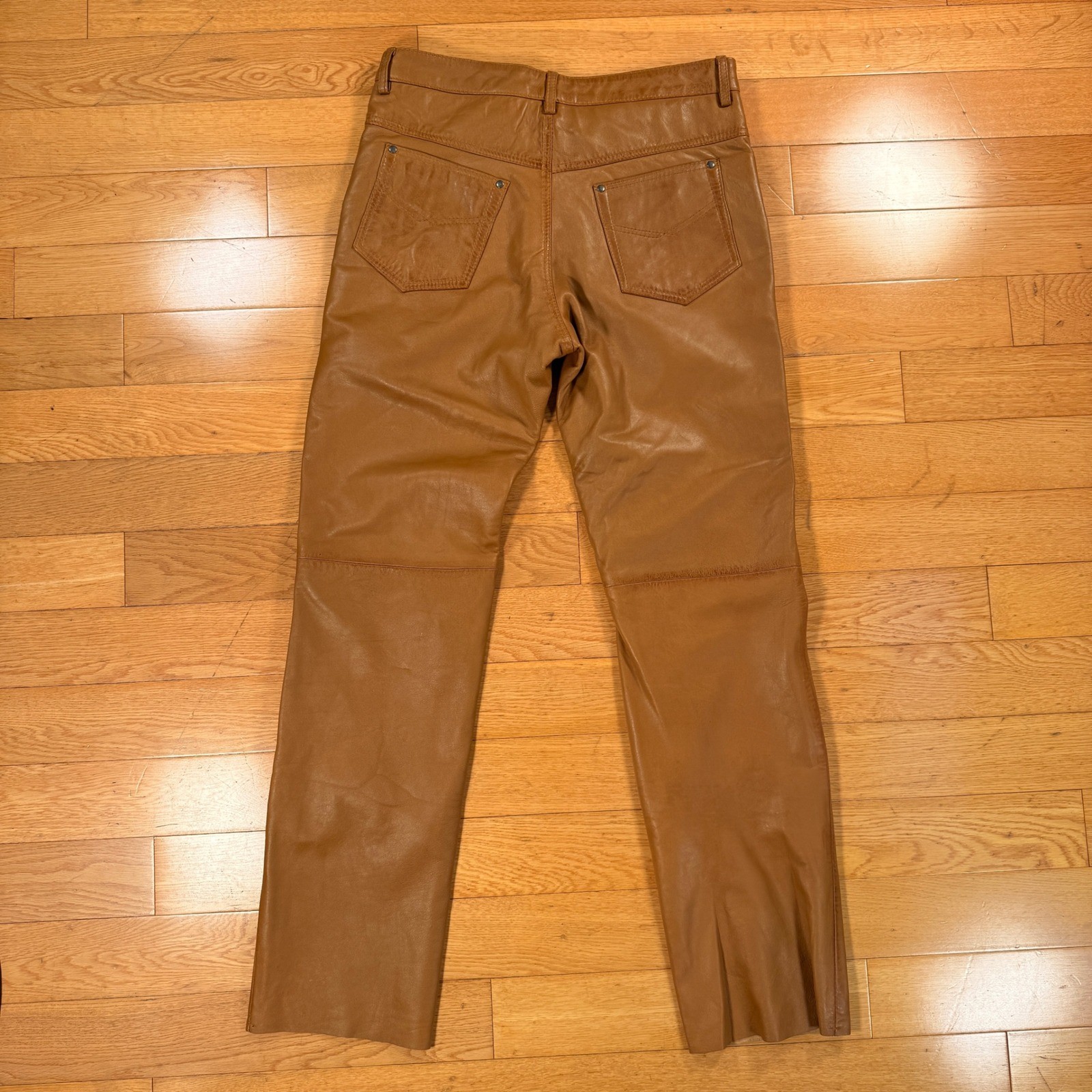 Leather Specialists Mens Tan Brown Genuine Leather Straight Leg Pants Size 32