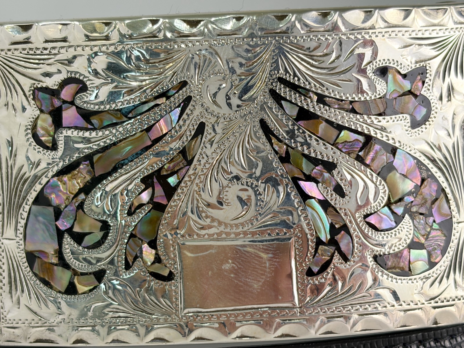 Plata De Jalisco Sterling Silver MOP .925 Belt Buckle Genuine Lizard 38 Maida’s
