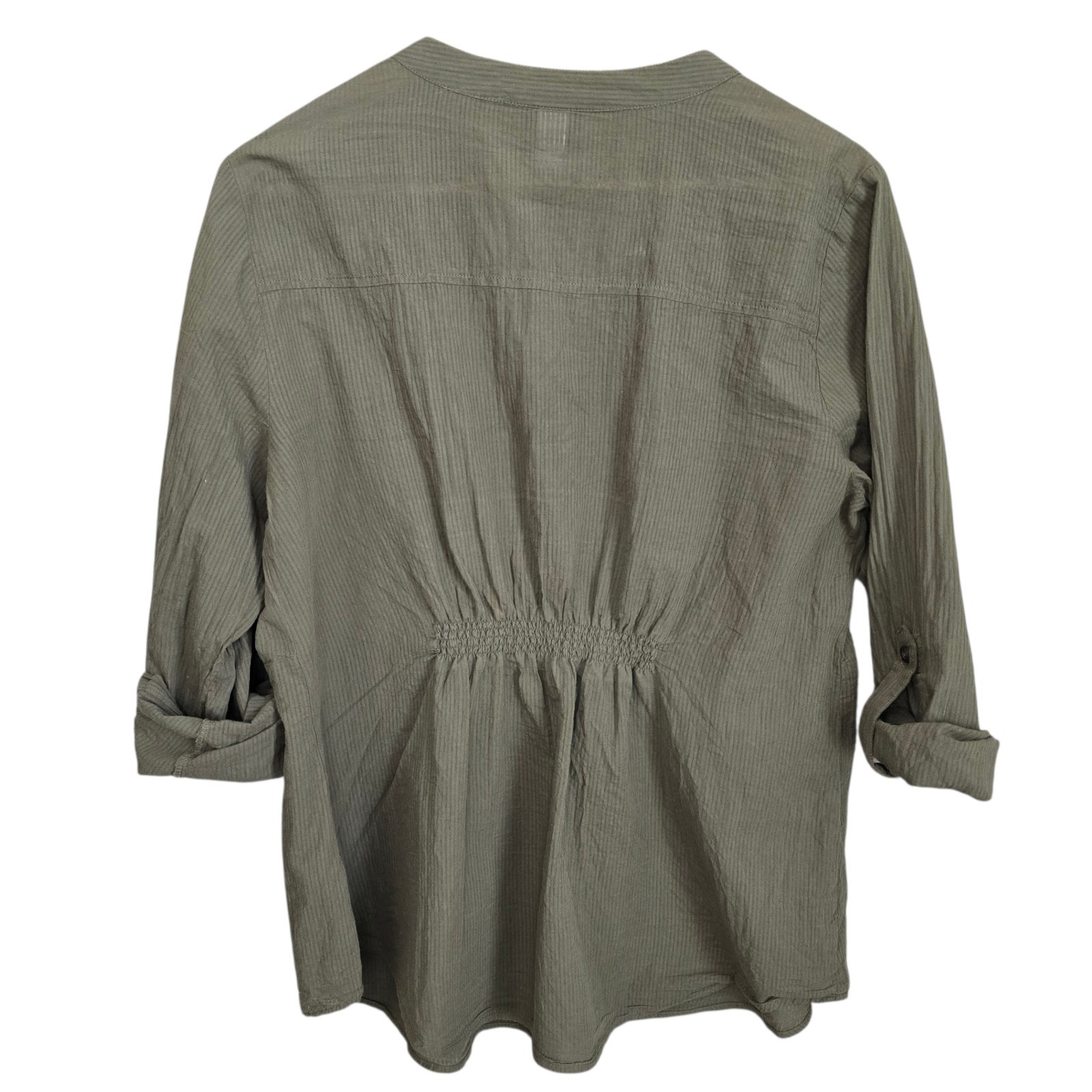 Torrid Top Womens 0 US Large Green Popover Blouse Roll Tab Sleeve Casual Cotton