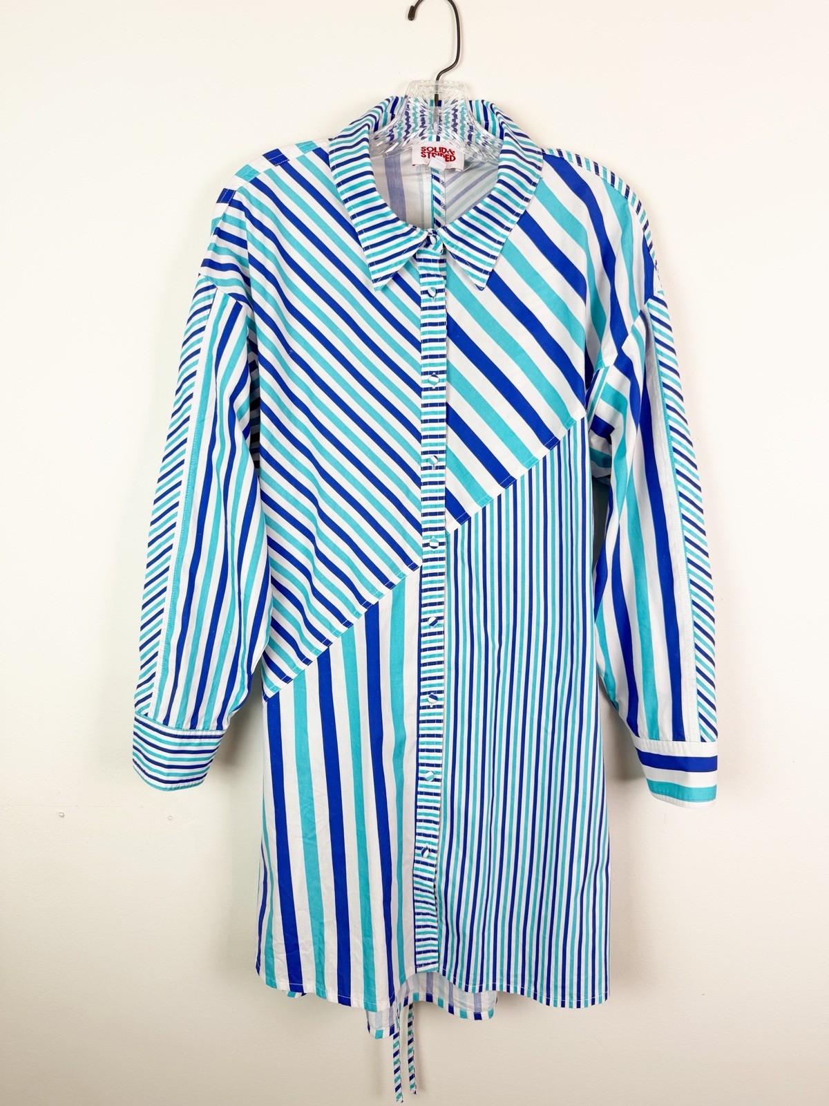 Solid & Striped The Emerson Poplin Shirt Dress in Mixed Stripe Cerulean Size M