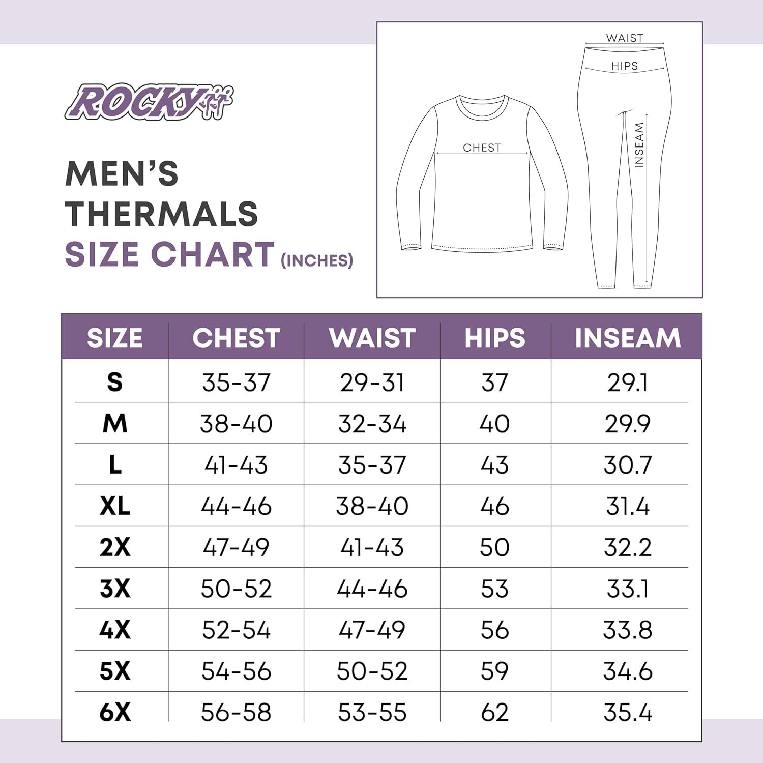 Rocky Thermal Underwear for Men (Long Johns Thermals Set) Shirt Large, Black