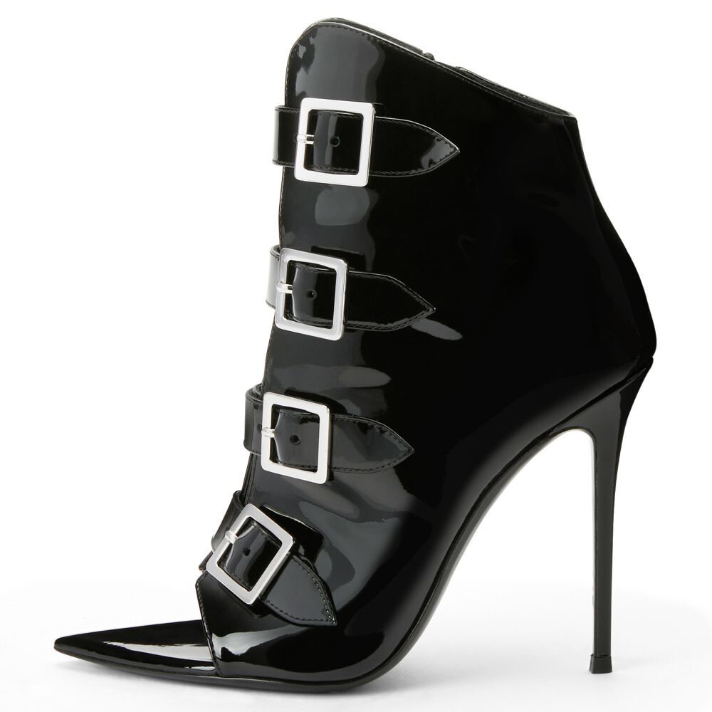 Gladiator Peep Toe Ankle Boots Women’s Patent Shiny Leather High Heel Plus Size