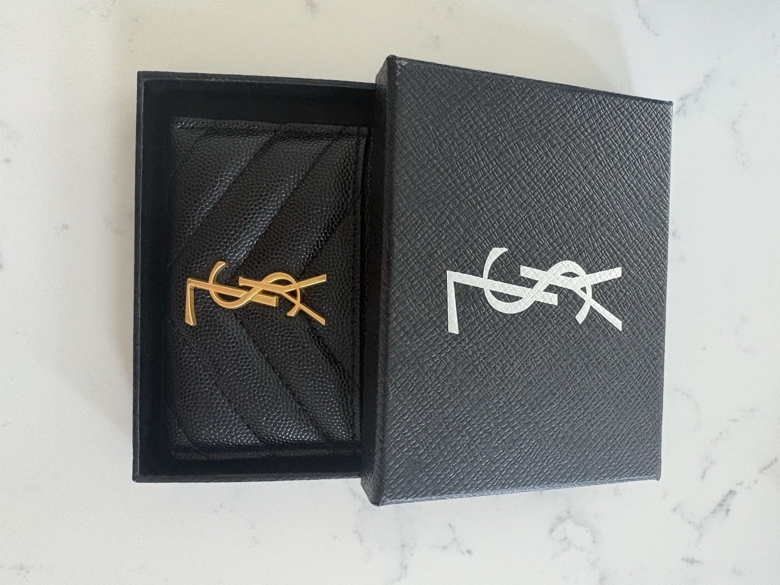 Saint Laurent Black Leather ID/Document Holder Gold Logo
