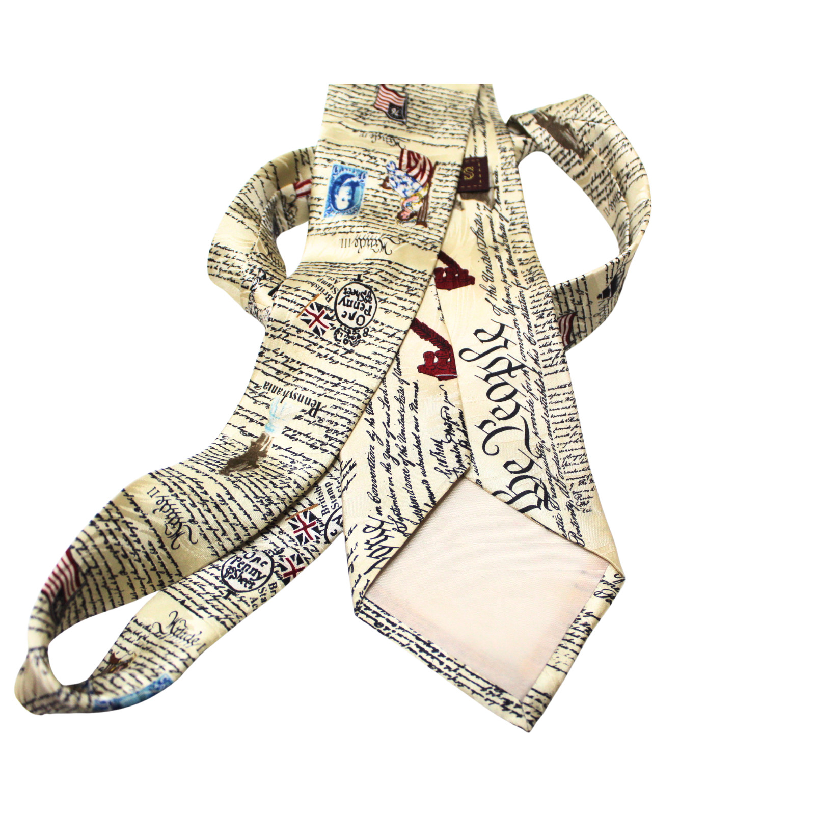 Museum Artifacts silk tie 4″ founding fathers fourth of July novelty print
