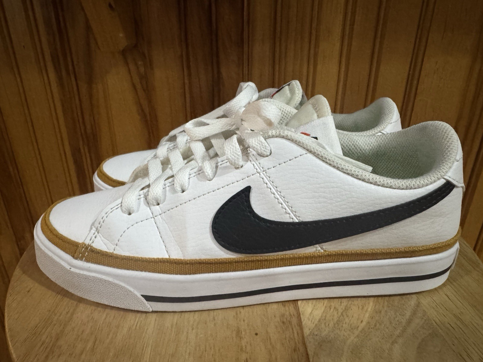 Nike Court Legacy White Black Desert Ochre Leather Sneakers DH3161-100 Women 8