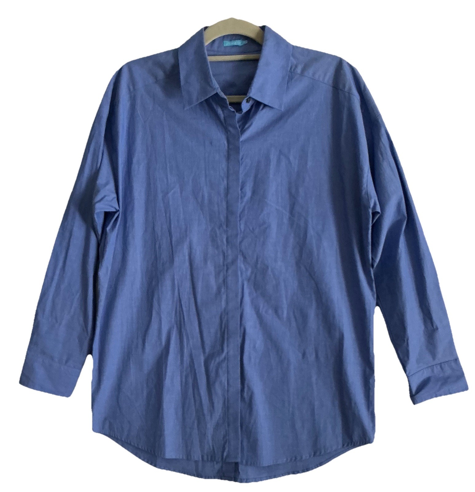 J.McLaughlin Sz Med Shirt Cotton Blue Stretch Button Front Collared Long Sleeve
