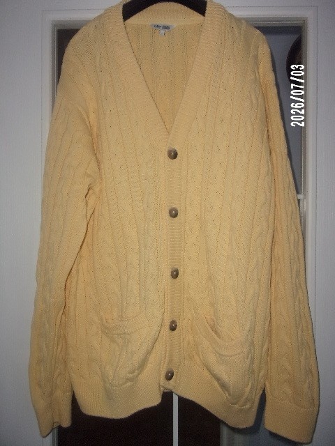 Unisex Cotton Traders Lemon Yellow Cable Cardigan Size Large (Ladies 18-20)