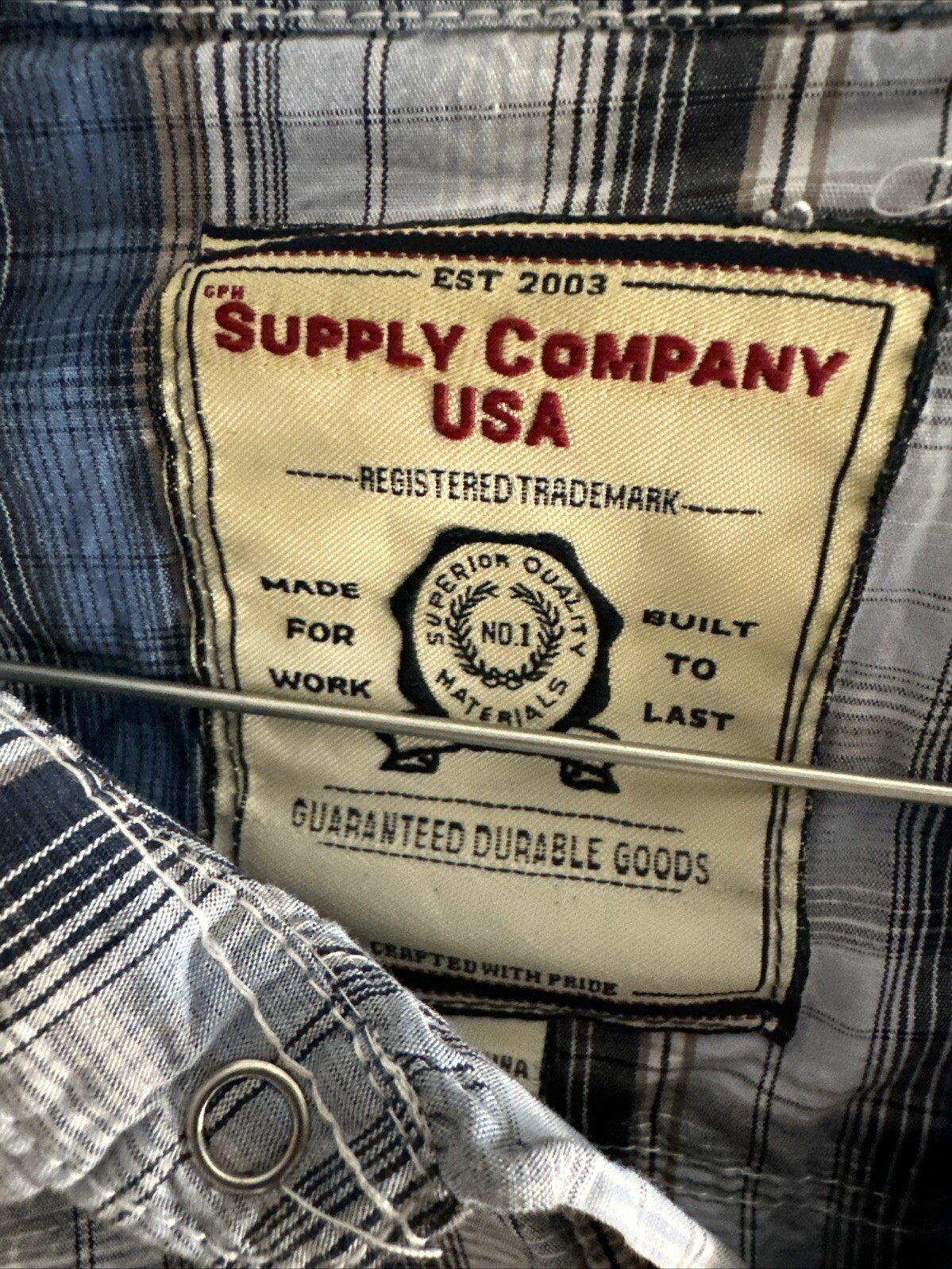 Supply Company USA Pearl Snap Western Shirt Mens Large Long Sleeve Blue Striped
