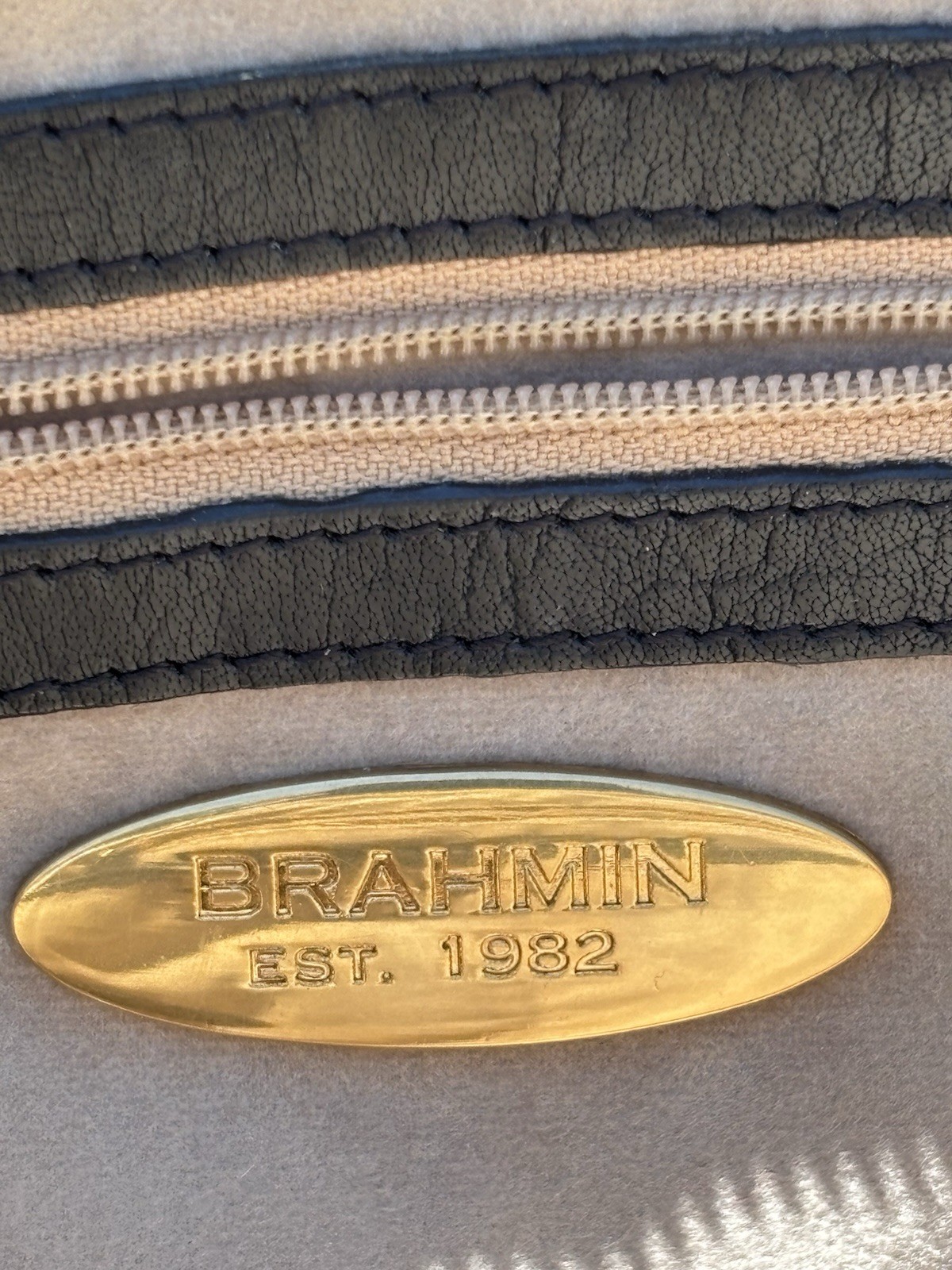 Brahmin Brown/Black Croc-Embossed Satchel Top Handle Zip, Gold Hardware