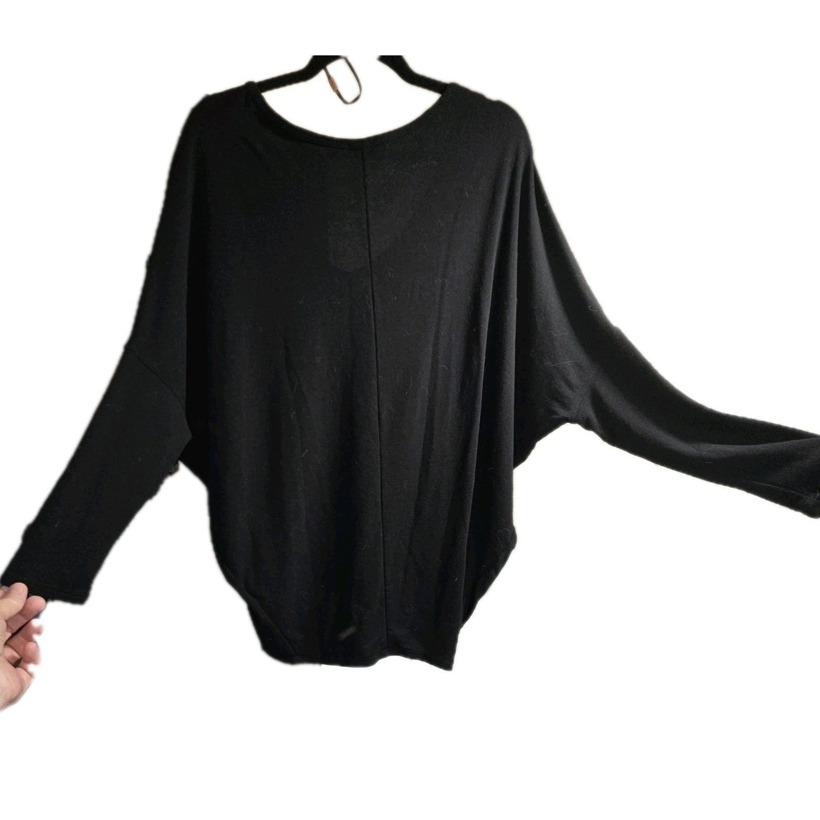 Charlotte Ashley Black V Neck Batwing Sleeve Top Size L
