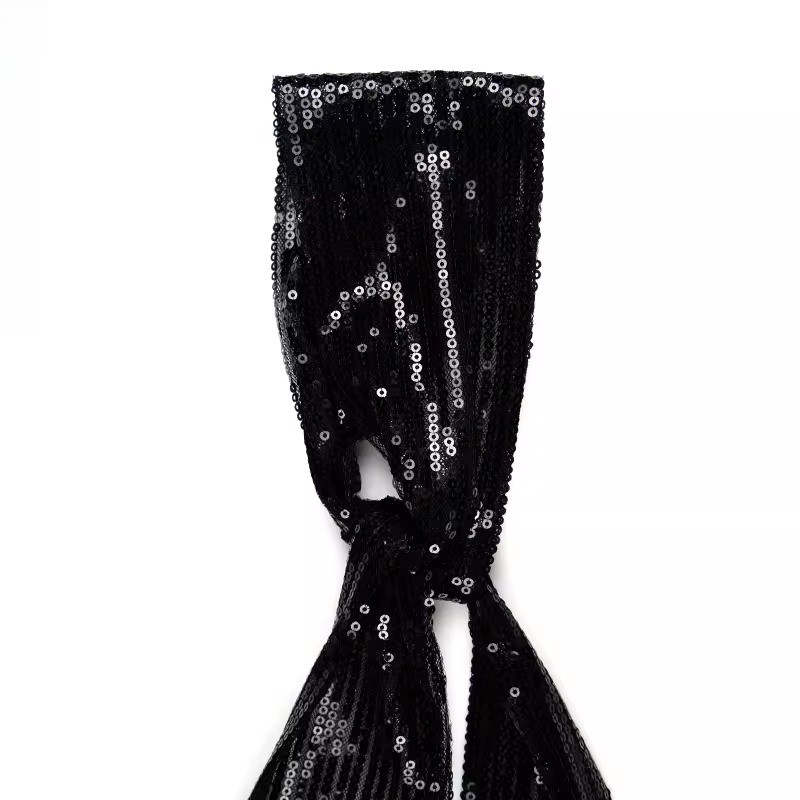 Short Scarf Tie, Black, Angled, Sequin, Hair/Bag Accessory, W3.54in*L45.28in