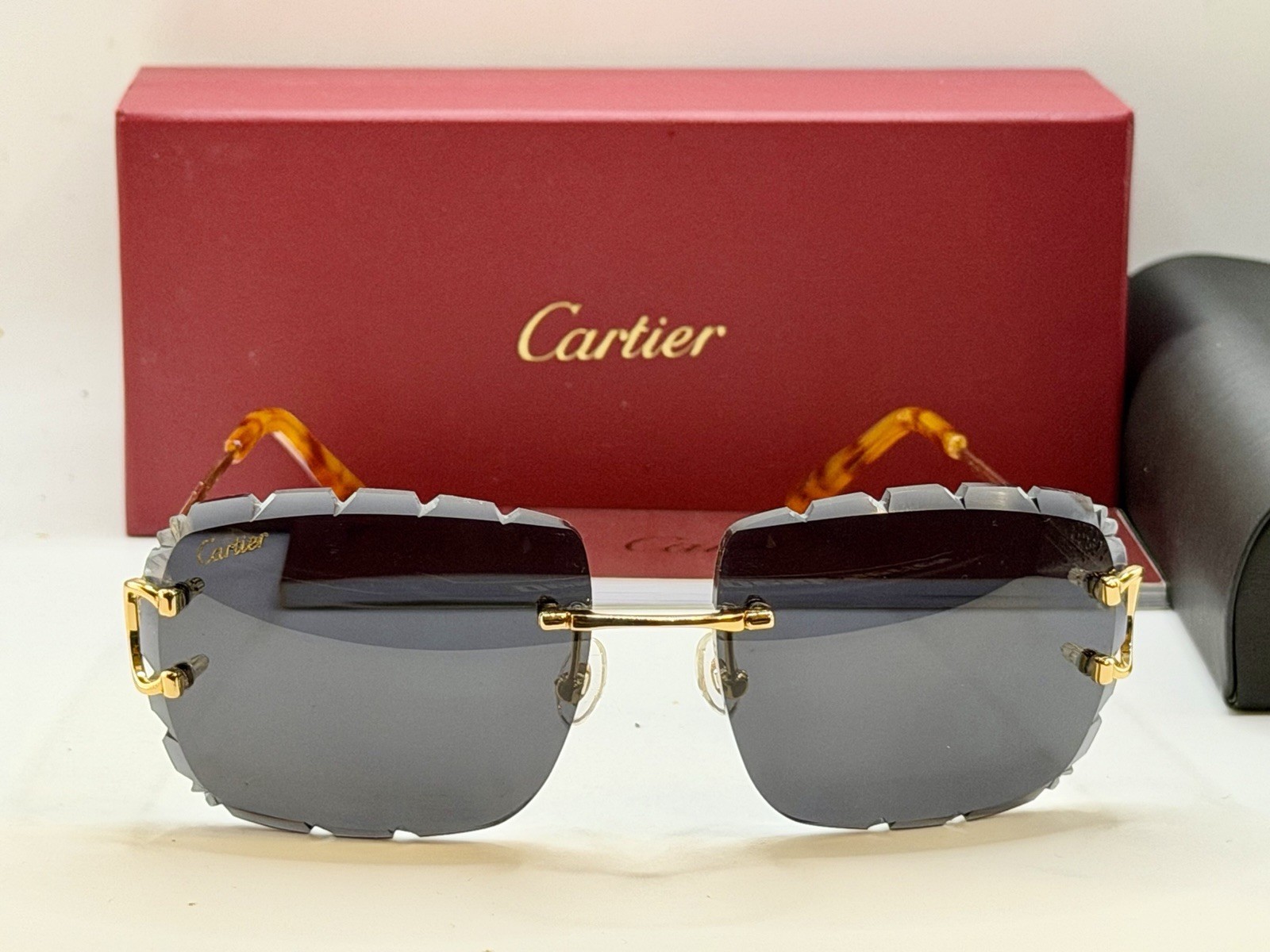 Cartier Rimless Wire C Gold Frame CT00920 Dark Gray Lens Men’s Sunglasses