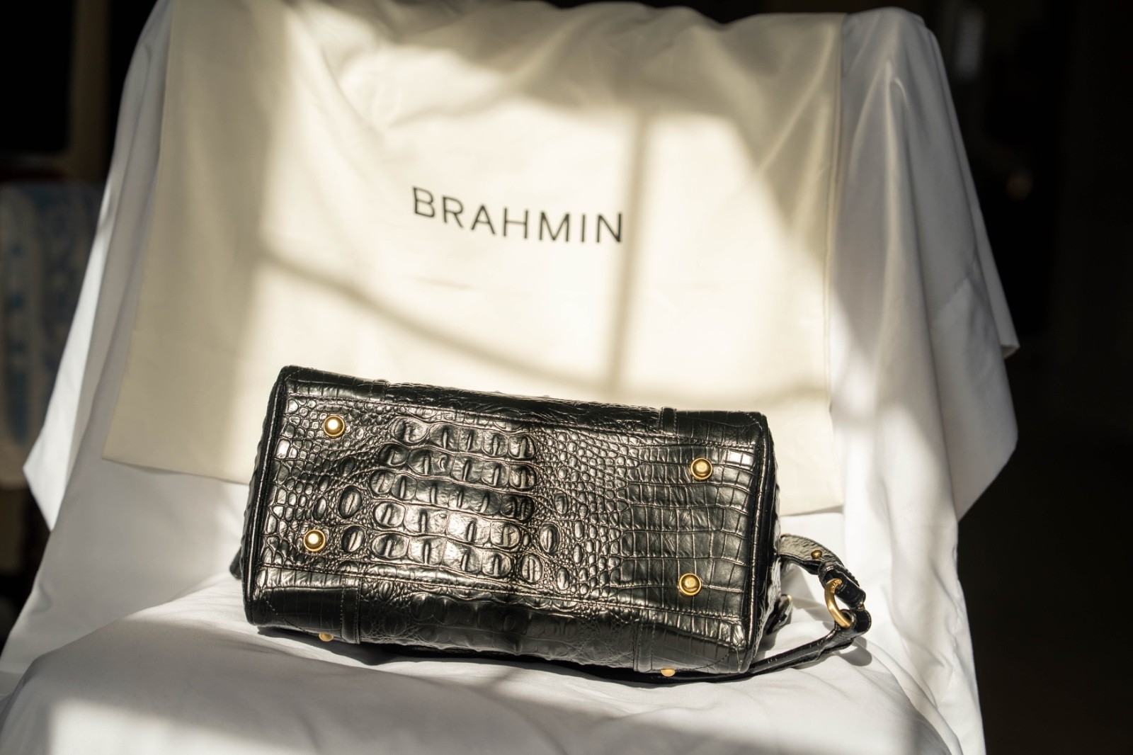 Brahmin Duxbury Satchel Black Melbourne Medium Croc Embossed Leather HandBag