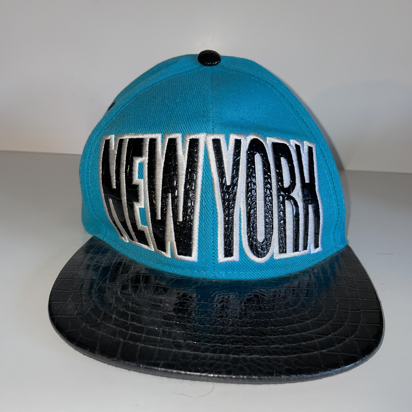 New York Blue Hat Embroidered Muka Headwear Snapback Cap Spellout Flat Brim