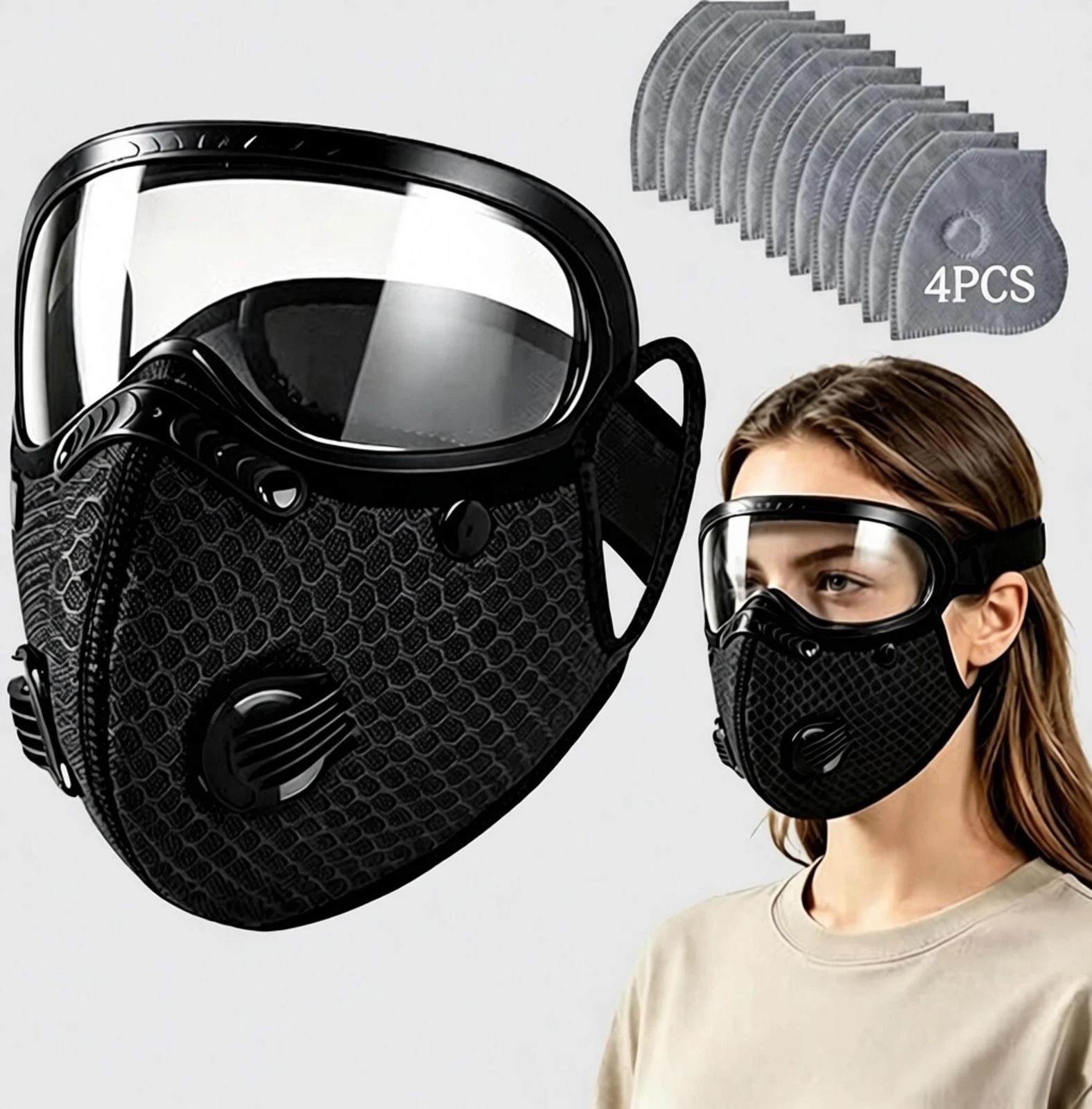 Reusable Carbon Filter Dust Mask with Adjustable Goggles, Anti-UV-5-Layer Filter