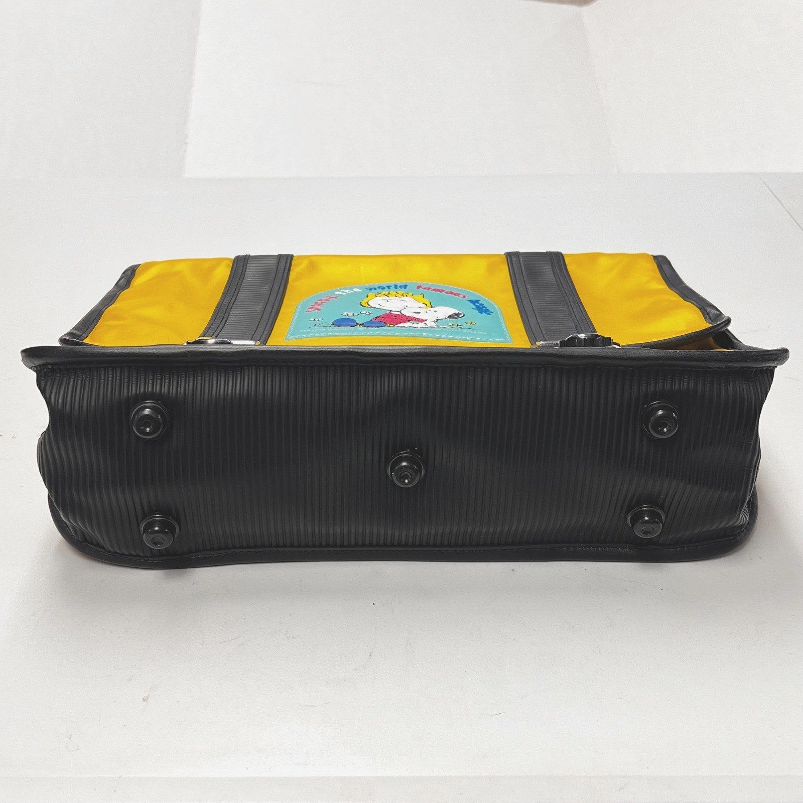 1988 Vintage Snoopy Sally Peanuts Backpack Briefcase Yellow Nylon Kids Japan