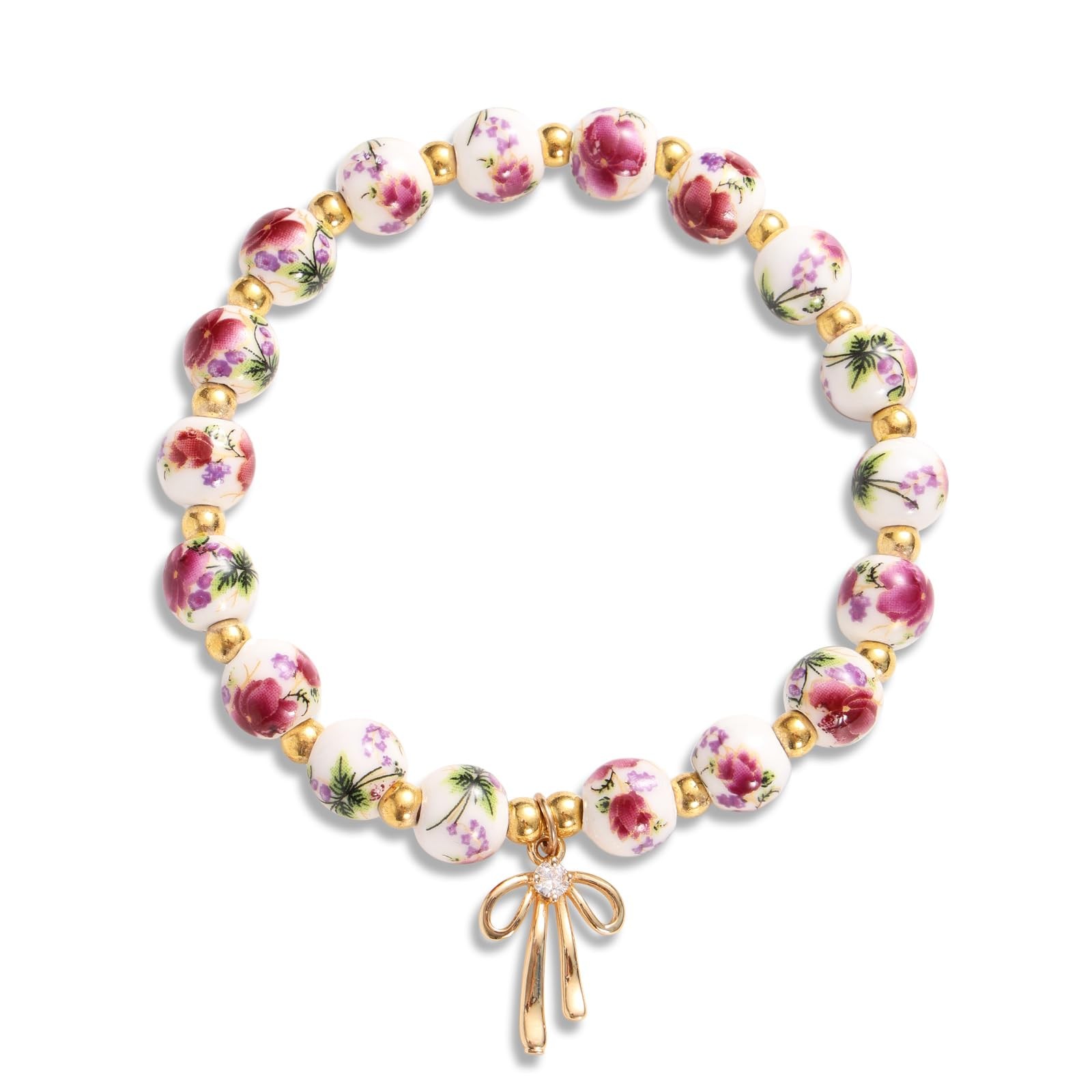 Mikovivi Beads Bow Charm Bracelet Medium, as shown in the detailed picture