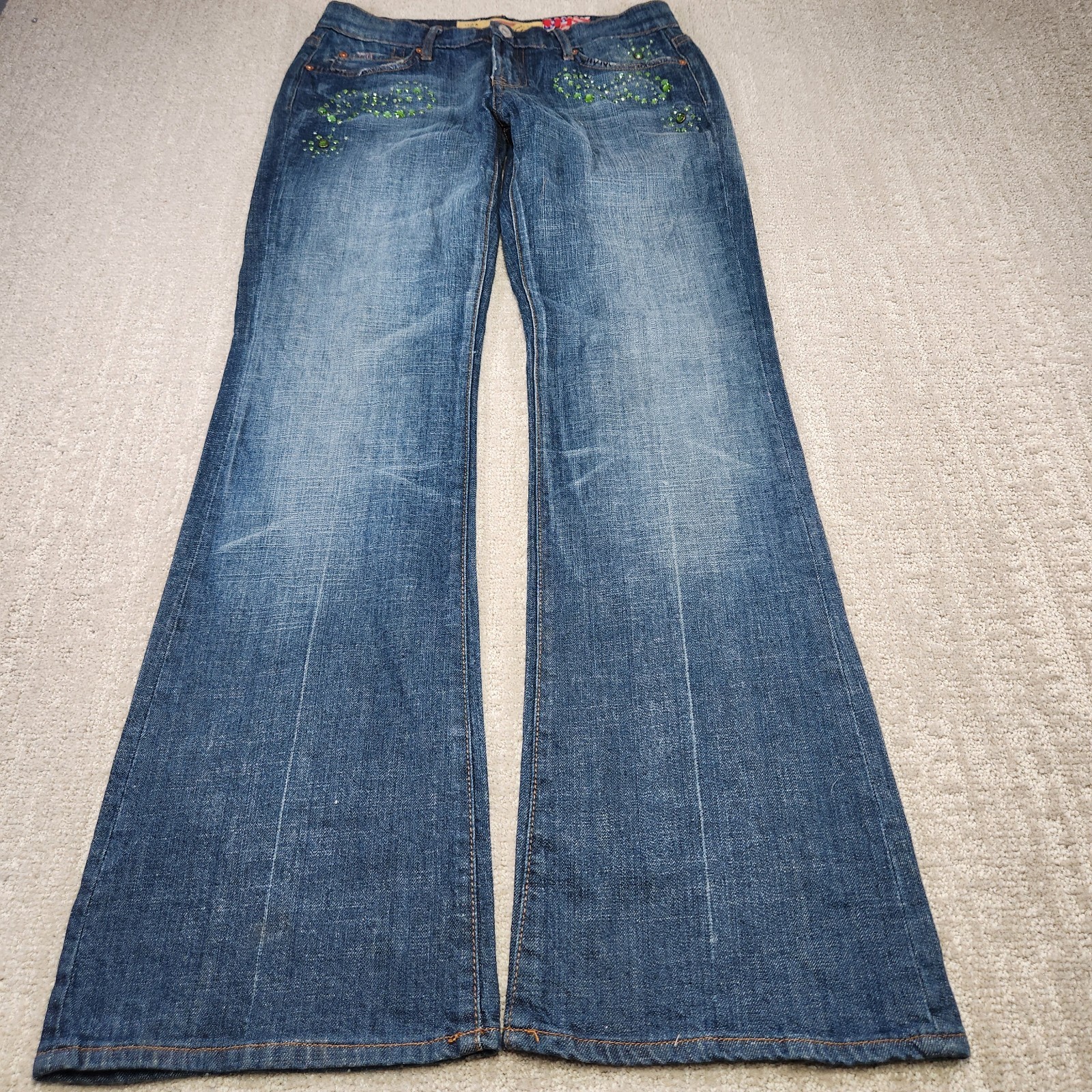 Vintage 7 For All Mankind Jeans Women 28 Flare Low Rise Embellished USA Made