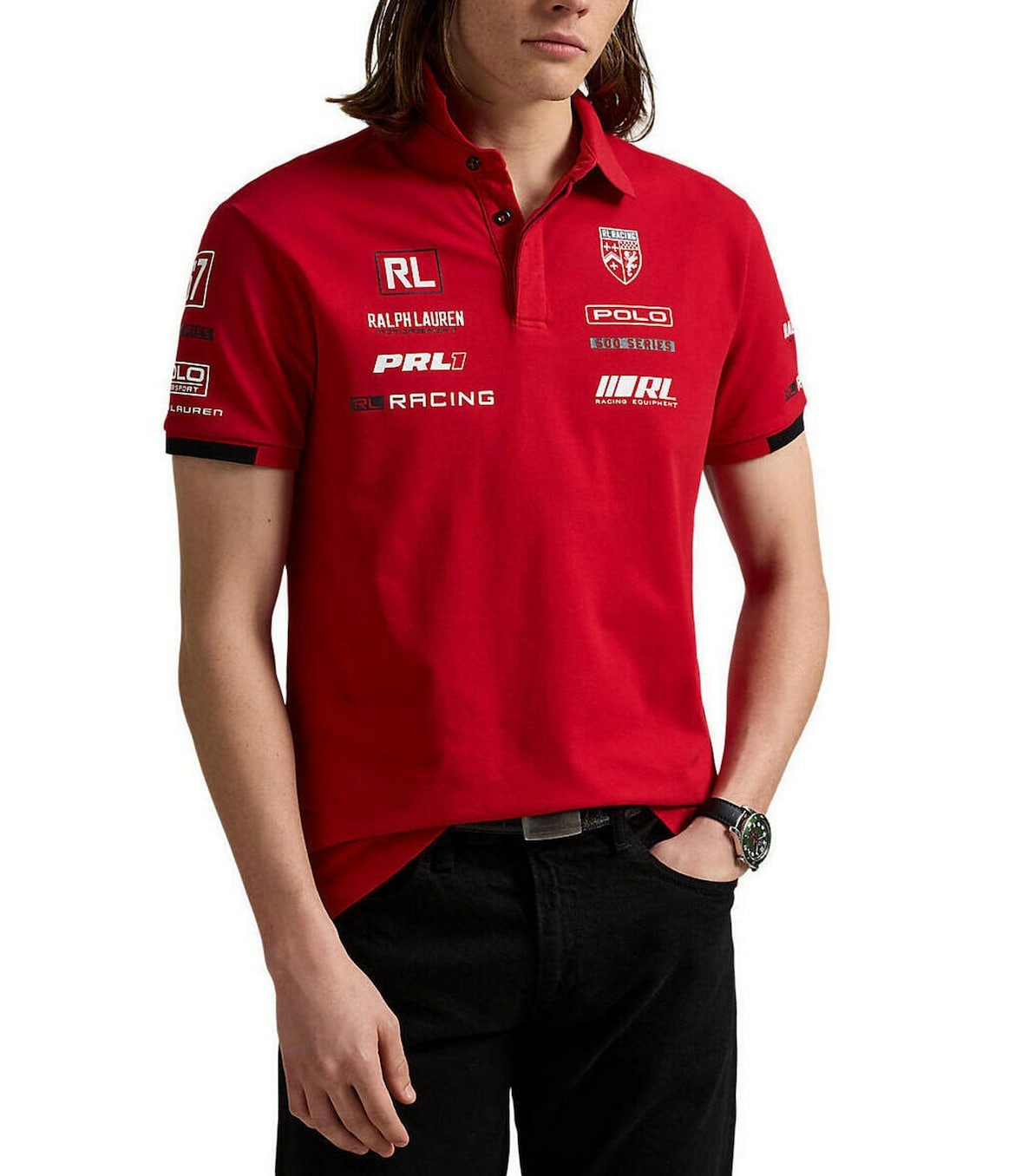 Polo Ralph Lauren Motorsport Racing Size Large Classic Slim Fit Red Polo Shirt