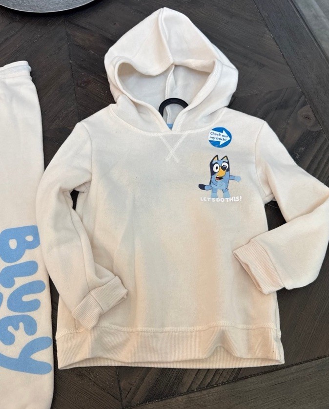 Bluey 2-Piece Fleece Hoodie & Pants Set Graphic Print Cream/Blue 4T