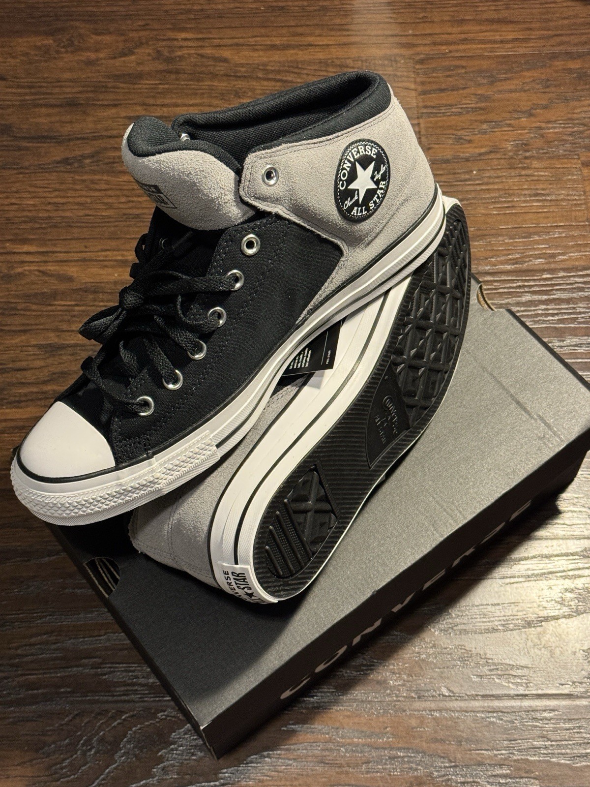 Converse All Star Men’s Athletic Sneakers Black Gray Mid Top A16470C Breathable