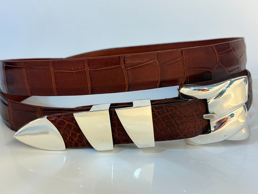 Barry Kieselstein-Cord Sterling Silver .925 Belt Buckle 40 Genuine Alligator USA