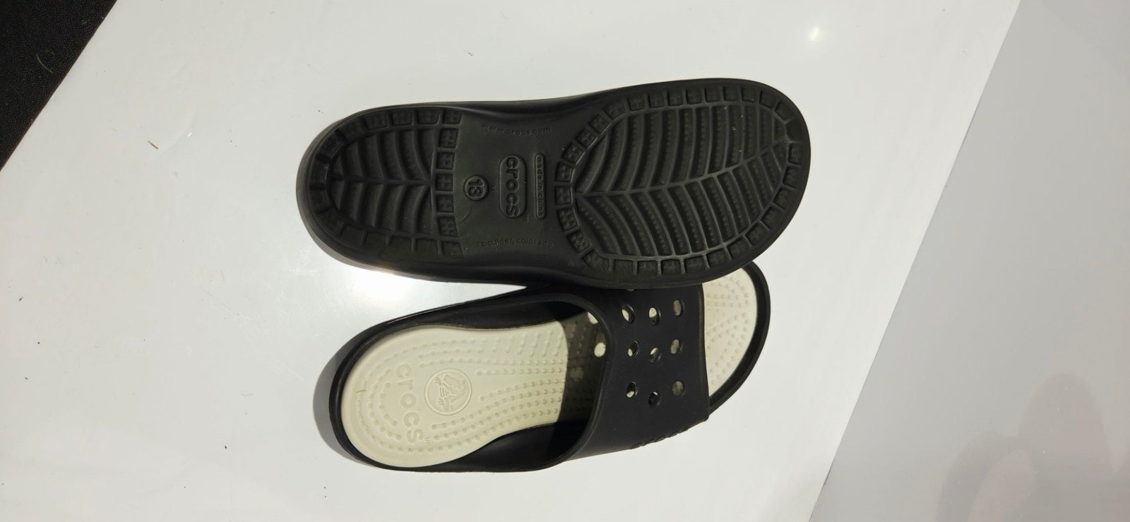 Crocs Baya Slide Sandals in Black/White, Size 13