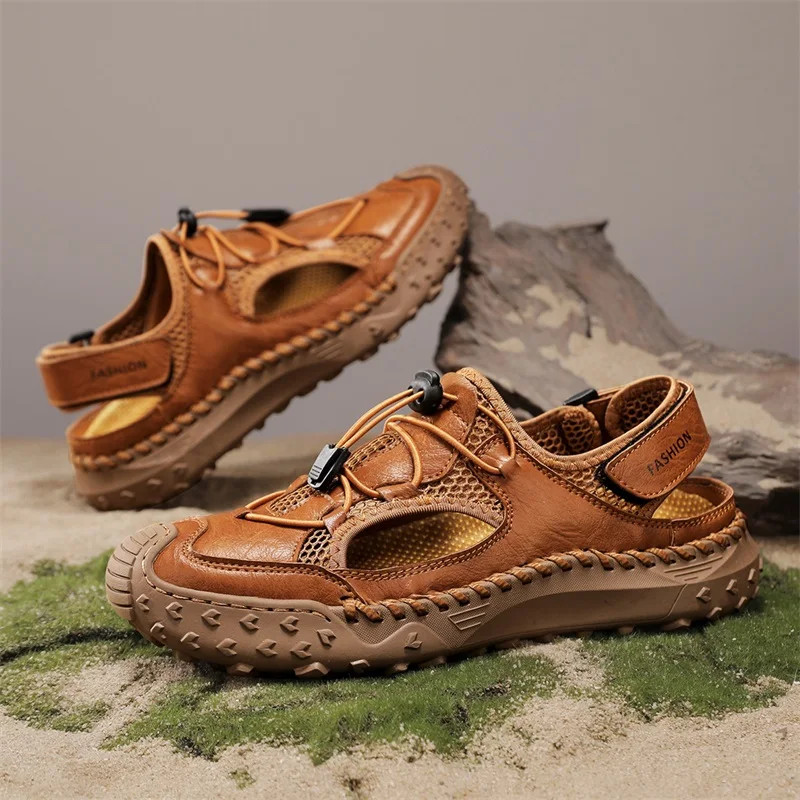 Summer Roman Men Sandals Genuine Leather Casual Shoes Outdoor Beach Footwear
