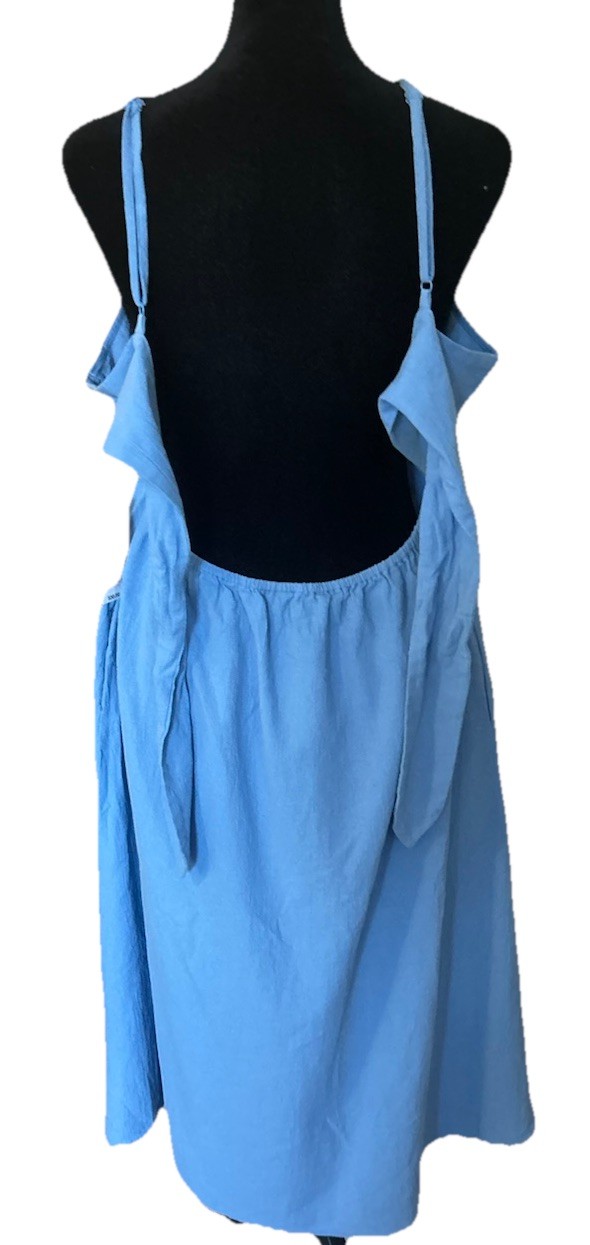 Universal Thread Women’s Blue Chambray Cotton V-Neck Open Back Tie Midi Dress L