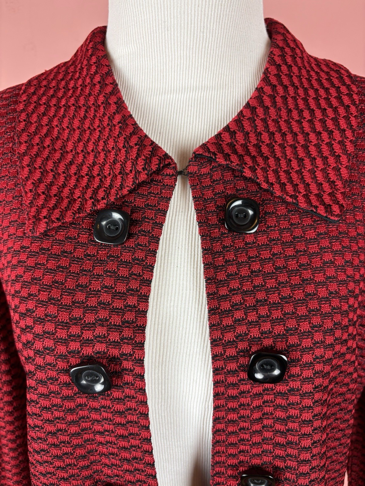 Ming Wang Jacket Open Cardigan Womens Medium Dressy Stretch Red Black Capsule