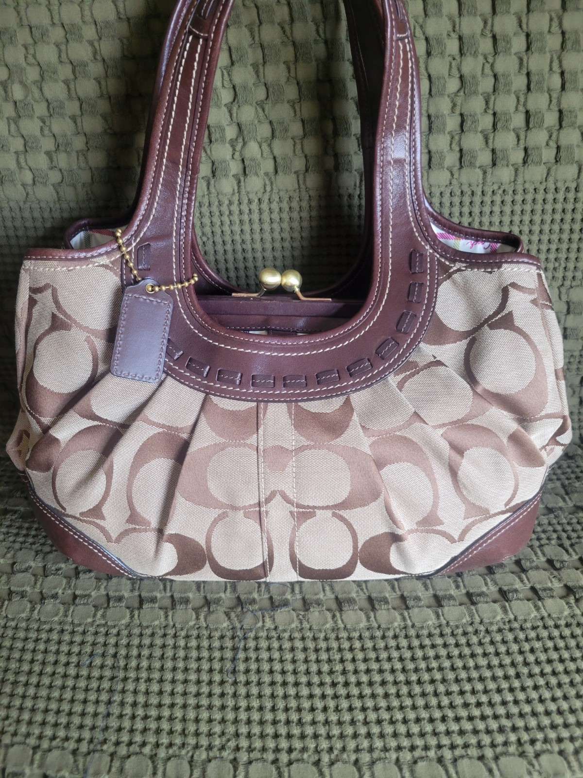 Coach Signature Leather Ergo Hobo Purse Pleated Satchel