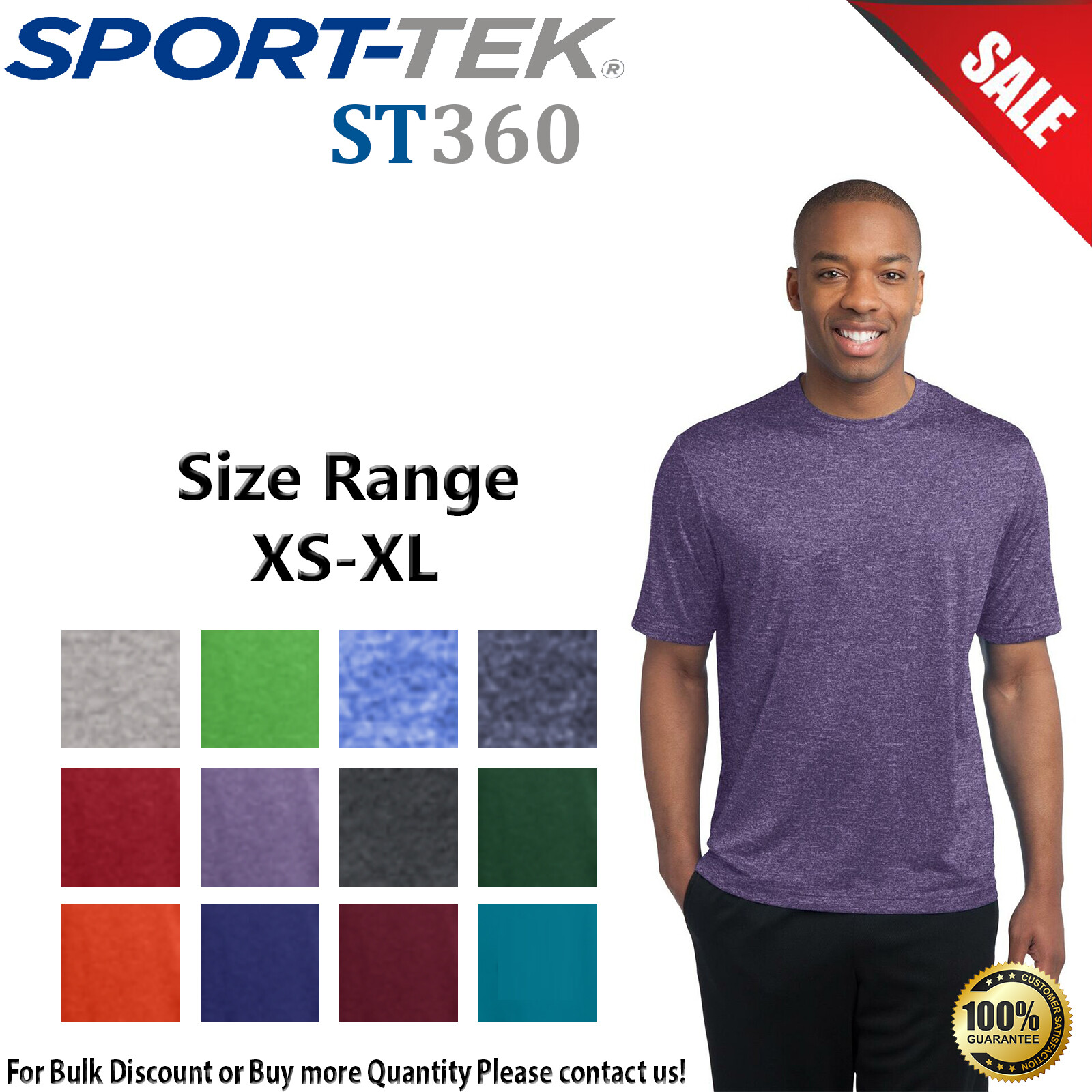 Sport-Tek Mens Short Sleeve Heather 100% Polyester Contender Crew Neck Tee ST360